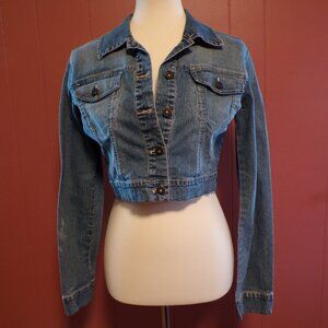 YMI Women's Cropped Jean Jacket "FAITH" w/Cross on Back Size Medium